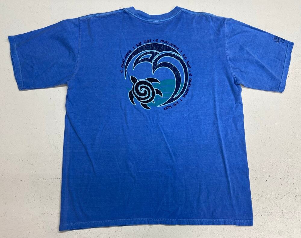 VTG Y2K Men Crazy Shirt Blue Hawaii Dyed turtle ocean graphic t-shirt, L